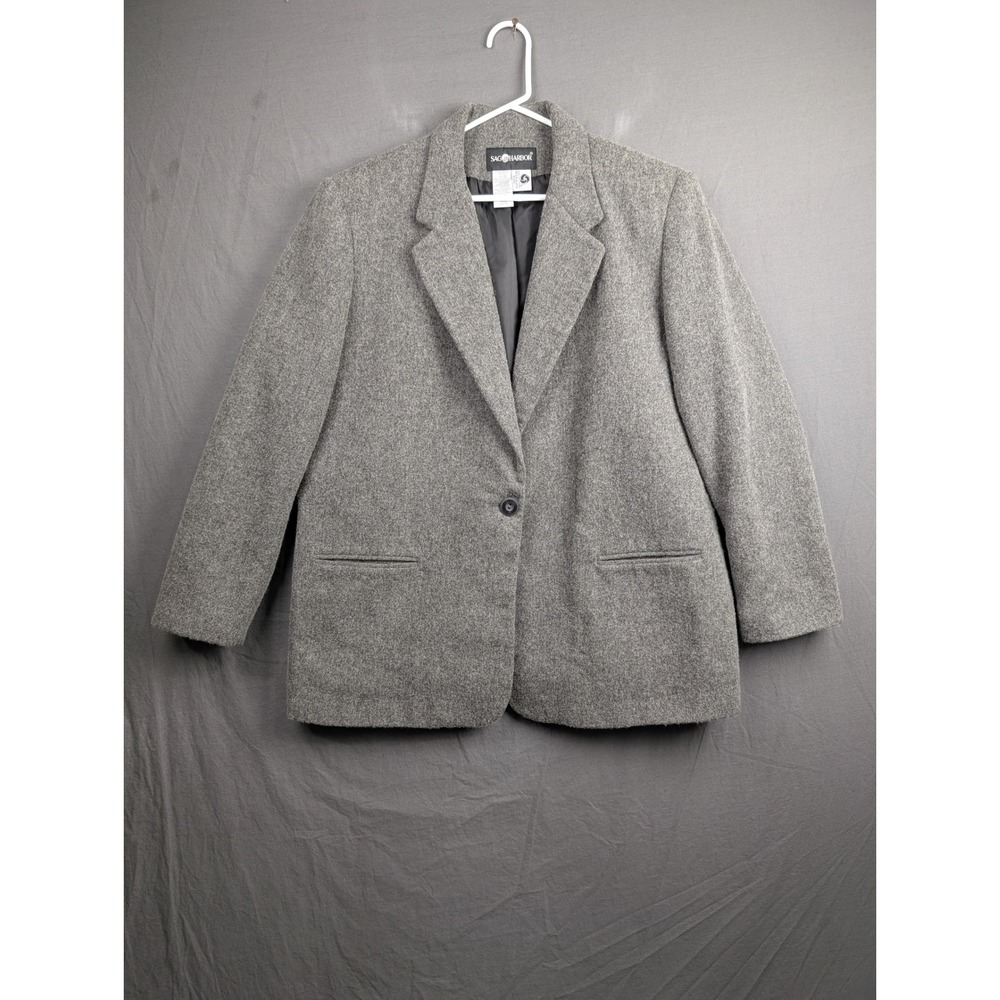 Sag Harbor Grey Wool Blend One Button Blazer Size 18